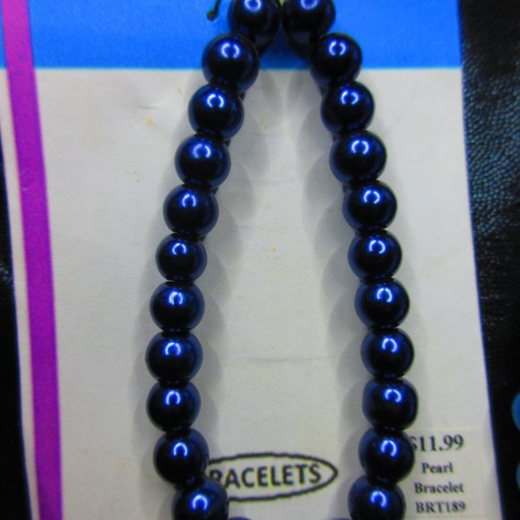 Blue Glass Pearl 7" Stretchy Bracelet Lot Of 2 Different Bracelets - Picture 2 of 3